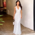 Women's Sexy Backless Lace Maxi Dress Polyester Spandex V-Neck Sleeveless Slim Fit Floor Length Evening Gown For Party Vacation Elegant Wedding Guest Dresses