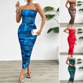 Women's Strapless Marble Dye Print Ruched Maxi Dress Elegant Polyester Spandex Bodycon Long Tube Dress For Party Dating Summer