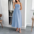 Women's Elegant Strapless Maxi Dress Solid Color A-Line Evening Party Long Dress Polyester Summer Sleeveless High Waist Gown
