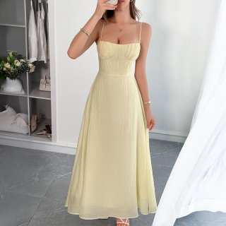 Women's Sexy Backless Maxi Dress Lyocell Nylon Blend Pleated Camisole Dress Summer Vacation Beach A-Line Cross Straps Long Sundress