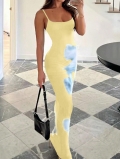 Women's Floral Print Suspender Maxi Dress Elegant U-Neck Sleeveless Slim Fit Polyester Spandex Long Dress for Summer Vacation Party Beach