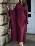Women's Elegant Solid Color Loose Batwing Sleeve Maxi Dress Textured Knit Polyester Pullover Kaftan Abaya Evening Party Long Dress