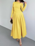 Women Elegant Asymmetric Off Shoulder Maxi Dress Sexy Long Sleeve High Waist Pleated A-Line Knit Dress For Party Wedding Cocktail Evening