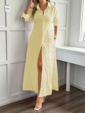 Women's 100% Polyester Long Sleeve Shirt Maxi Dress Casual Button Down Side Slit Turn-down Collar Solid Color Vacation Leisure Long Dresses