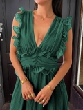 Women's Elegant Deep V-Neck Backless Maxi Dress Lyocell Polyamide Blend Solid Color Ruffle Pleated Dress for Party Evening Clubwear