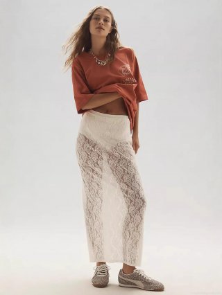 Women's Sexy Lace Hollow Out Maxi Skirt Elegant Floral Jacquard See-through Long Pencil Skirt For Summer Streetwear Commute Party White Black