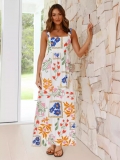 Women's Floral Print Maxi Dress Square Neck Sleeveless A-Line Long Sundress for Summer Beach Vacation Holiday Ladies Casual Fashion Dress