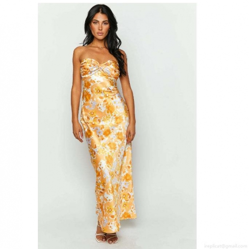 Women's Sexy Tube Top Floral Print Backless Maxi Dress Slim Fit Polished Milk Silk Bodycon Long Dress For Summer Vacation Party