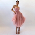 Women's Sexy Pink Strapless Mesh Corset Dress Elegant A-Line Maxi Evening Gown For Birthday Party Banquet Formal Wear Sleeveless Mesh Tulle Robe