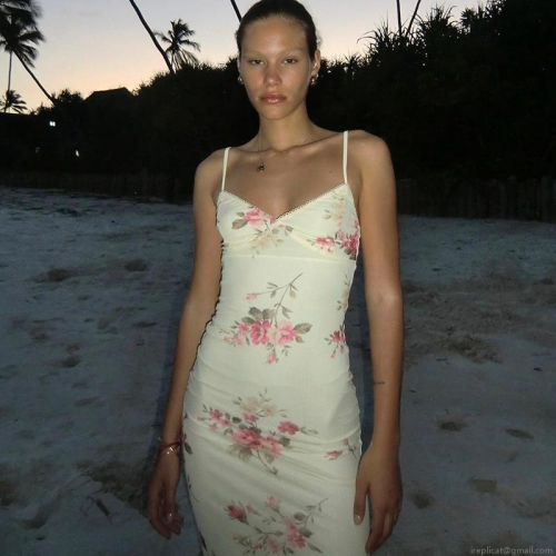 Floral Print Cami Maxi Dress Polyester Spandex Sexy Slim Fit V Neck Summer Beach Vacation Streetwear For Women