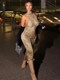 Women's Sexy Leopard Print Halter Backless Maxi Dress Slim Fit Irregular Hem Polyester Spandex Long Summer Dress for Party Night Out Streetwear