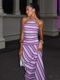 Women's Sexy Halter Backless Maxi Dress Colorful Striped Print Sleeveless Polyester Spandex Long Dress For Summer Beach Party Elegant Ladies Sundress