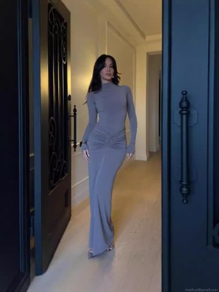 Women's Elegant Mock Neck Long Sleeve Ruched Bodycon Maxi Dress Polyester Elastane Milk Silk Slim Fit Evening Party Streetwear Dress