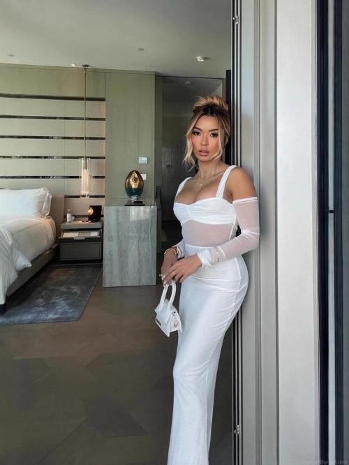 Women Sexy Mesh Splicing Bodycon Maxi Dress with Separate Sleeve Covers Elegant Ruched Tube Top Slash Neck Long Evening Party Club Dress