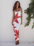 Women Sexy Floral Print Maxi Dress Sleeveless Backless Bodycon Strap Long Dress Summer Beach Vacation Party Sundress