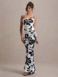 Women's Sexy One Shoulder Bodycon Maxi Dress 83% Polyester 17% Elastane Floral Leopard Print Slim Fit Sleeveless Evening Party Club Summer Long Dresses