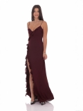 Women's Sexy V-Neck Backless High Slit Maxi Dress Elegant Ruffle Polyester Spandex Slip Evening Party Gown For Wedding Banquet Banquet Clubwear