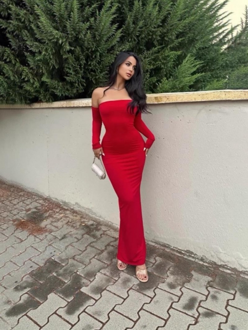 Sexy Off-Shoulder Bodycon Maxi Dress With Arm Sleeves Solid Color Split Hem Milk Silk Tight Long Dress For Women Party Night Club Summer Streetwear