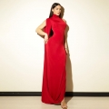Elegant Asymmetric One Shoulder Cape Sleeve Maxi Dress Sexy High Neck Side Split Slim Fit Evening Party Banquet Long Dress For Women