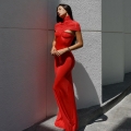 Sexy Mock Neck Ruched Maxi Dress For Women Sleeveless Cut Out Backless Bodycon Evening Party Banquet Dress Elegant Streetwear Clubwear Long Dress