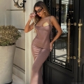 Sexy Backless Cami Maxi Dress 95% Polyester 5% Spandex Bodycon Patchwork Streetwear Summer Party Evening Clubwear For Women