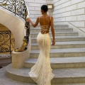 Women's Elegant White Lace Backless Maxi Dress Sexy Mermaid Floor Length Camisole Strappy Evening Gown For Party Wedding Occasions