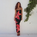 Sexy Floral Print Maxi Dress Polyester Spandex Sleeveless Backless High Waist Slit Long Dress For Women Summer Beach Vacation Party