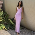 Women Sexy Backless V-Neck Ribbed Knit Maxi Dress Sleeveless Bodycon Long Dress For Summer Party Vacation Clubwear