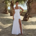 Summer Sexy Bodycon Maxi Dress For Women Solid Backless Ruched High Split Camisole Dress Sleeveless Square Neck Milk Silk Party Vacation Clubwear