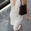 Women's Sexy Polka Dot Maxi Dress French V Neck Backless Halter Lace Up Slim Fit Polyester Sleeveless Long Dress For Summer Party Vacation Clubwear