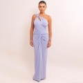 Sexy One Shoulder Ruched Maxi Dress for Women Glitter Shimmer Bodycon Evening Party Club Dress High Slit Hollow Out Formal Gown