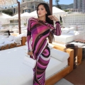 Women's Sexy Long Sleeve Mesh Maxi Dress Psychedelic Swirl Pattern High Waist Bodycon Mesh Sheer Dress For Vacation Party Streetwear