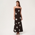 Women Sexy Backless Polka Dot Maxi Dress Chiffon Spaghetti Strap Fishtail Long Sundress Elegant Slim Fit Beach Party Sleeveless Dress Polyester 4-Way Stretch