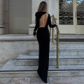 Elegant Long Sleeve Backless Bodycon Maxi Dress Sexy Solid Color Polyester Milk Silk Slim Fit Floor Length Party Evening Dress For Women