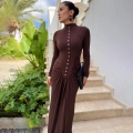 Women's Elegant Mock Neck Long Sleeve Bodycon Maxi Dress Sexy Ruched Pleated Evening Gown With Decorative Buttons Slim Fit Milk Silk Party Clubwear Autumn