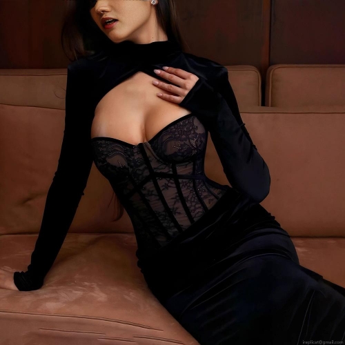 Women's Sexy Lace Mesh Patchwork Bodycon Maxi Dress Boned Corset Velvet See-through Evening Party Dress Slim Fit Clubwear