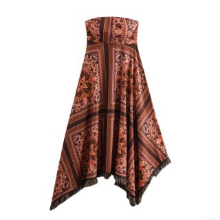 Women's Strapless Maxi Dress Polyester Paisley Print Asymmetrical Fringe Hem Bohemian Ethnic Style Tube Top Long Dress For Resort Travel Party Vacation