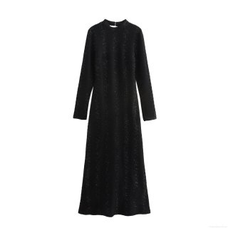 Elegant Sexy Backless Maxi Dress Women's Slim Fit Mock Neck Long Sleeve Sequin Knit Polyester Long Gown For Banquet Evening Party Wedding