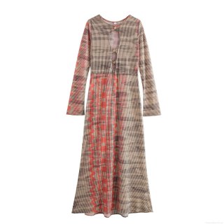 Women Sexy Long Sleeve Maxi Dress Mesh Polyester Hollow Out Keyhole Round Neck Striped Geometric Print Bodycon Slim Fit Party Clubwear Dress