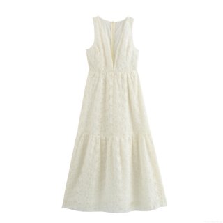 Elegant French Deep V Neck Sleeveless Lace Maxi Dress With Polyester Lining Back Zipper A-Line Long Party Dress For Women Wedding Guest Evening Event