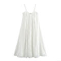 French Vacation Style Women White Jacquard Cami Maxi Dress Sleeveless High Waist Elegant Long Dress For Summer Beach Party Pure Desire Lady Gown