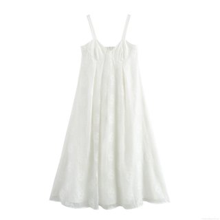 French Vacation Style Women White Jacquard Cami Maxi Dress Sleeveless High Waist Elegant Long Dress For Summer Beach Party Pure Desire Lady Gown