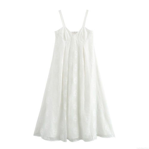 French Vacation Style Women White Jacquard Cami Maxi Dress Sleeveless High Waist Elegant Long Dress For Summer Beach Party Pure Desire Lady Gown