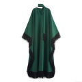 Women's Elegant Dark Green Polyester Maxi Dress With Black Tassel Trim Batwing Sleeve V-Neck Loose Long Gown For Vacation Evening Party Lady Luxury Clothing