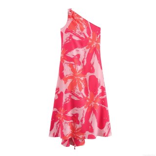 Women's One Shoulder Floral Maxi Dress Polyester High Waist Sleeveless Slanted Neck A-Line Long Dress For Summer Holiday Party Fresh Sweet Style Elegant Women Sundress