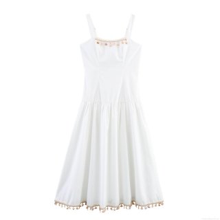 Women's Sexy Sleeveless Cami Maxi Dress Elegant White Solid Color Shell Tassel Decor Beach Vacation Bohemian Long Dress Summer Sundress