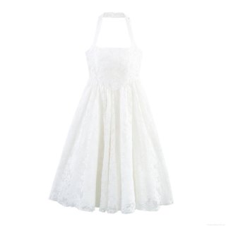 Women Halter Backless Lace Maxi Dress Elegant Sexy Sleeveless High Waist Polyester Mesh Embroidery Long Dress For Party Wedding Evening Banquet Summer