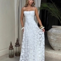 Women's Sexy Backless Maxi Dress Jacquard Floral Spaghetti Strap Slim Fit Evening Party Long Dress Elegant Summer Beach Vacation Sun Dress