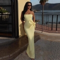 Women Sexy Bandeau 3D Flower Maxi Dress Side Slit Slim Fit Bodycon Elegant Party Long Gown Polyester Evening Summer Vacation Dress