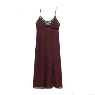 Women's Sexy Backless Maxi Dress Lace Patchwork Acetate Satin Spaghetti Strap Side Split Evening Long Dress Slim Fit Elegant Party Formal Gown